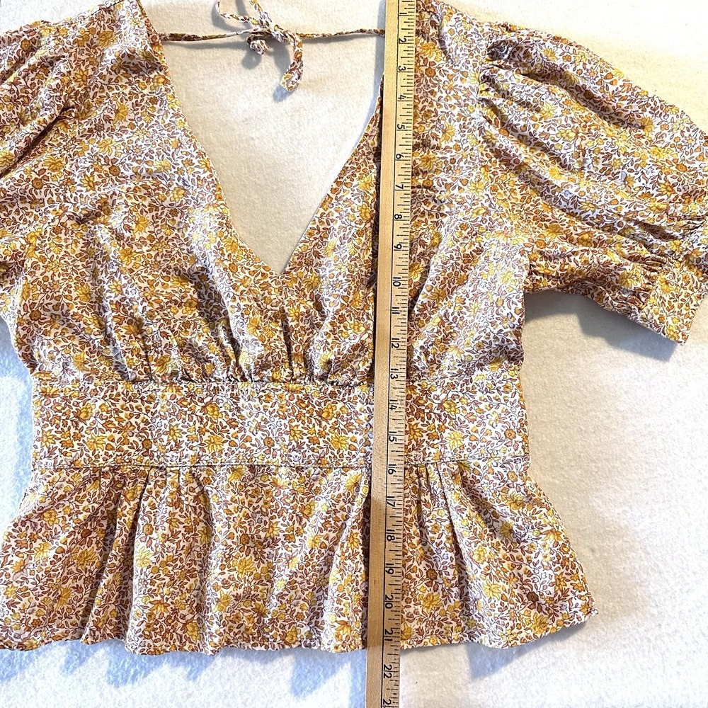 J‎ Crew sz 10 Puff-Sleeve V-Neck Top Yellow Scattered Blooms Floral Print - Picture 7 of 16